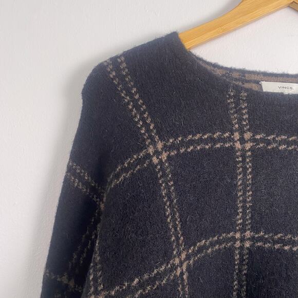 Vince Windowpane Plaid Pullover in Black/Dark Taupe Large - Picture 3 of 8